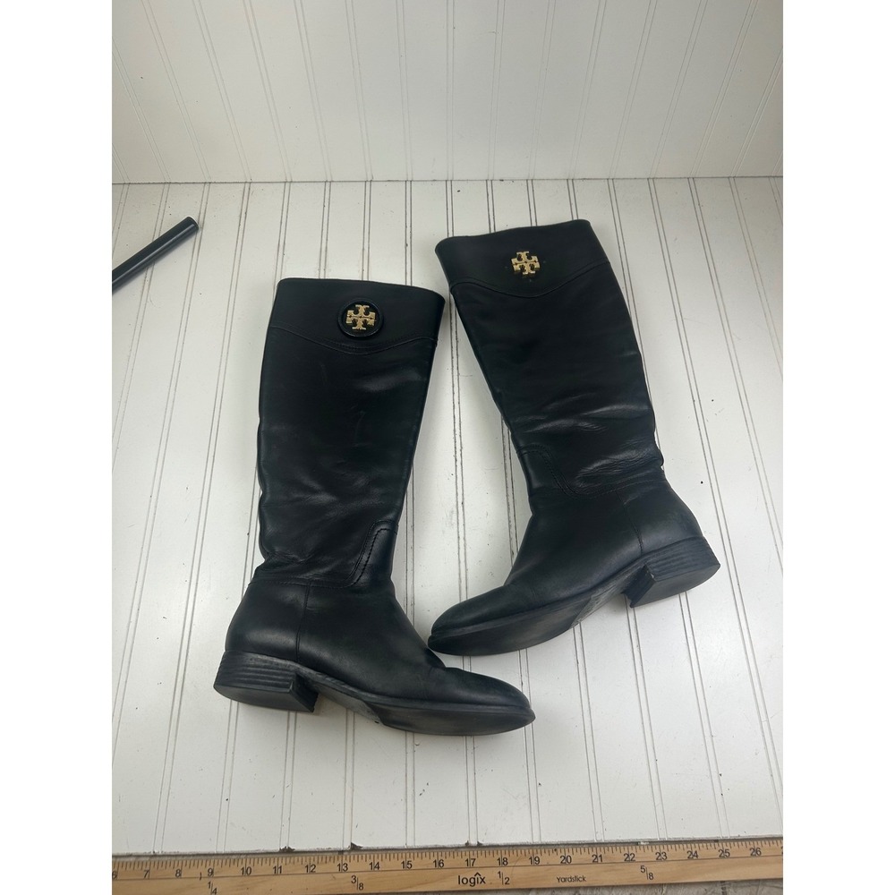 Tory Burch Black Leather Ashlynn Riding Boots Women's Size 8.5 - Picture 2 of 13